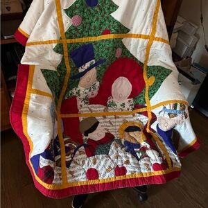 Festive Christmas Quilt with Tree and Figures